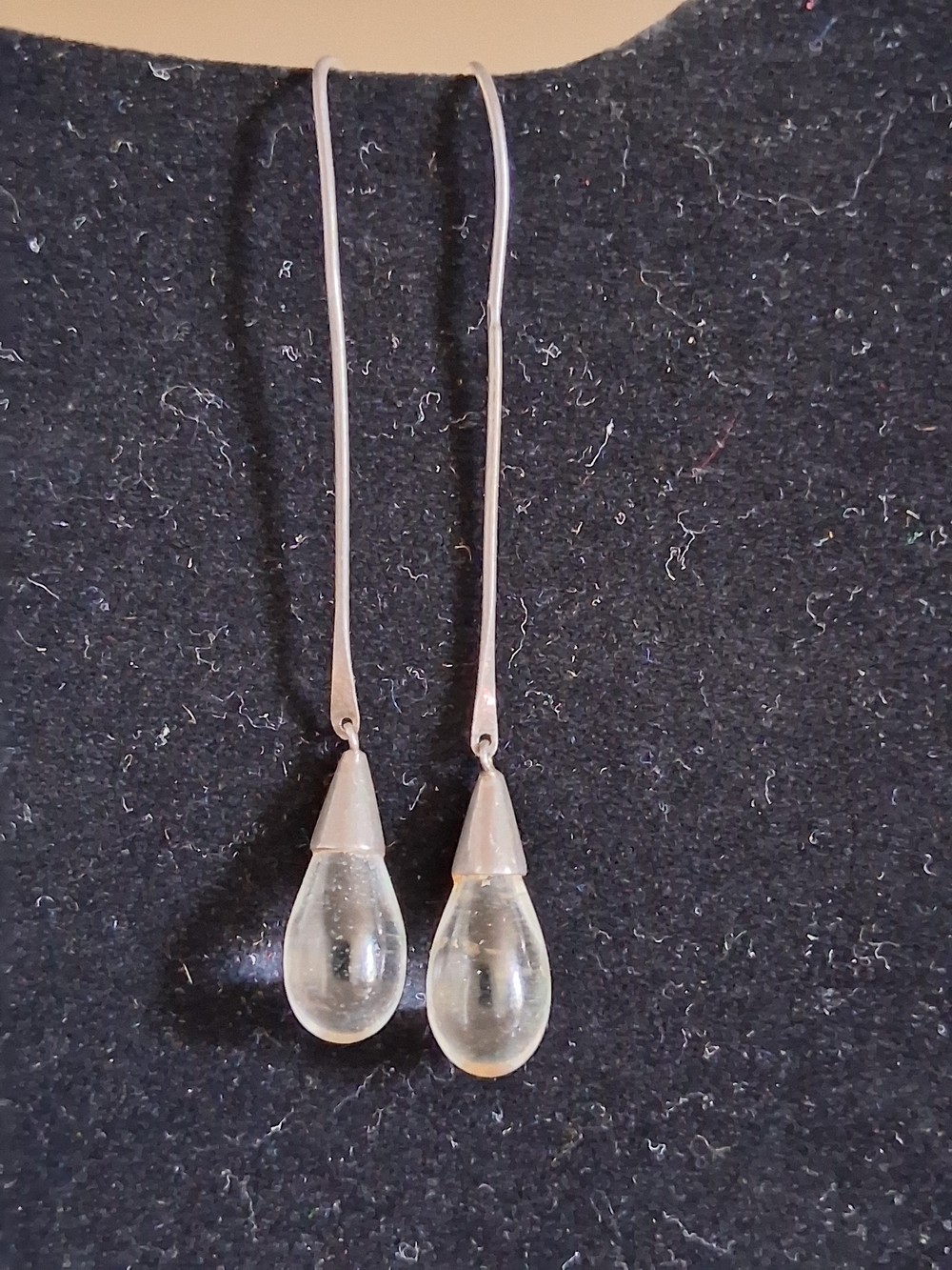 Sterling Silver Long Wire Clear Glass Teardrop Earrings Dangle Crystal